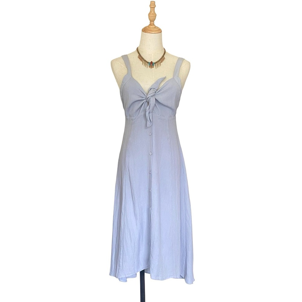 ASTR The Label Blue Tie Front Midi Dress Womens Medium High Low Button Front